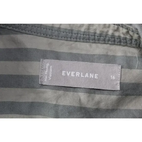 Everlane Stripe Long Sleeve Button Up Shirt women's Size 16 monochromatic green - Picture 4 of 10